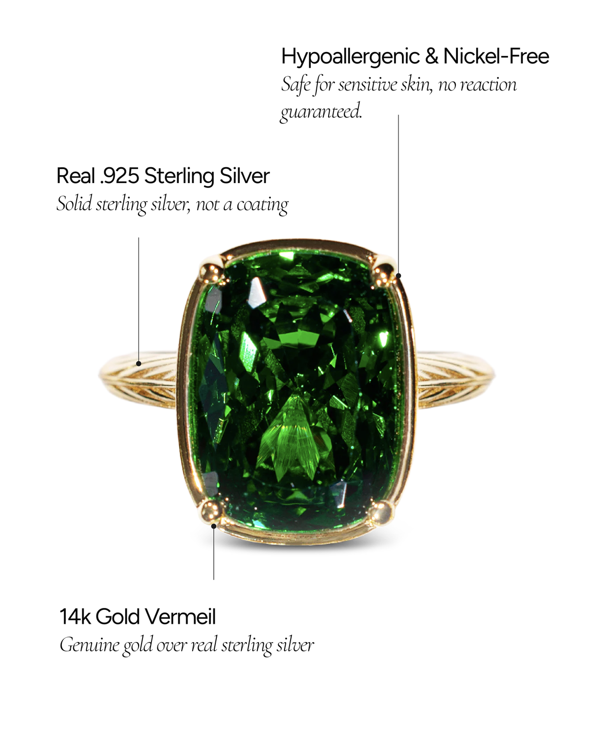 Sterling Silver Elongated Cushion Emerald CZ Cocktail Ring